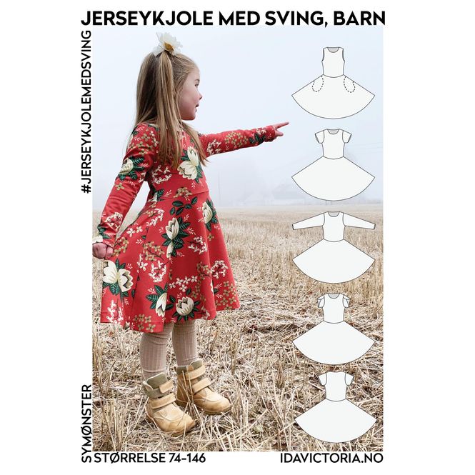 Hovedbilde JERSEYKJOLE MED SVING, BARN str. 74-146