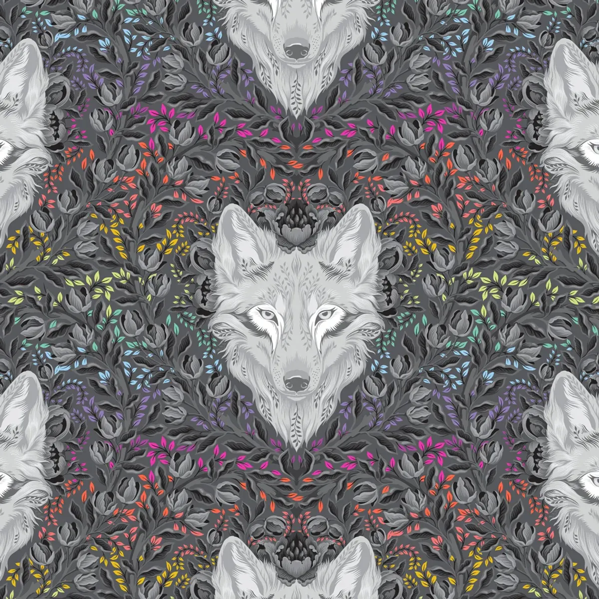 Tula Pink GRAYWORK WOLF OF PINK STREET-CARBON