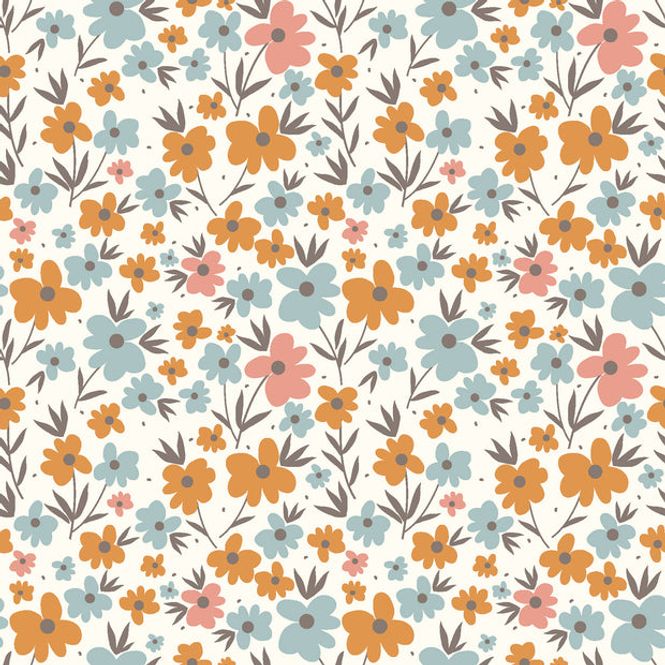 Hovedbilde Bomullspoplin, printed flowers, offwhite