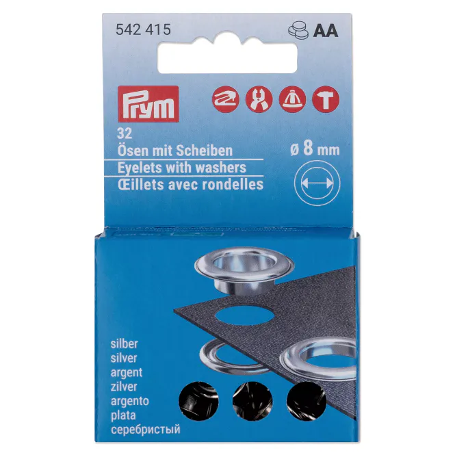 Hovedbilde Prym Maljer med skiver 8mm 32stk Sølv 542415