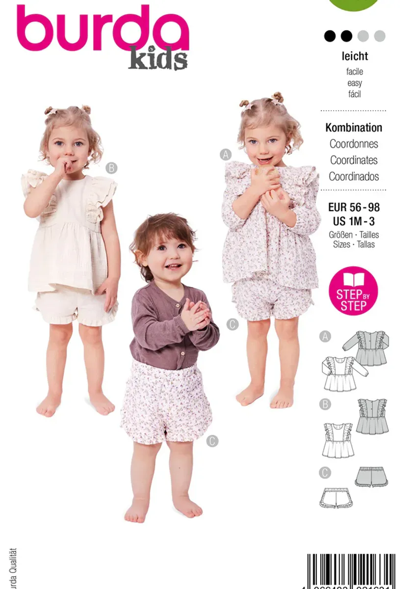 9190 - Burda - shorts & bluse m/ rysjer